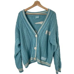 Taylor Swift 1989 Cardigan Sweater Medium/Large Blue White Seagull Cable Knit